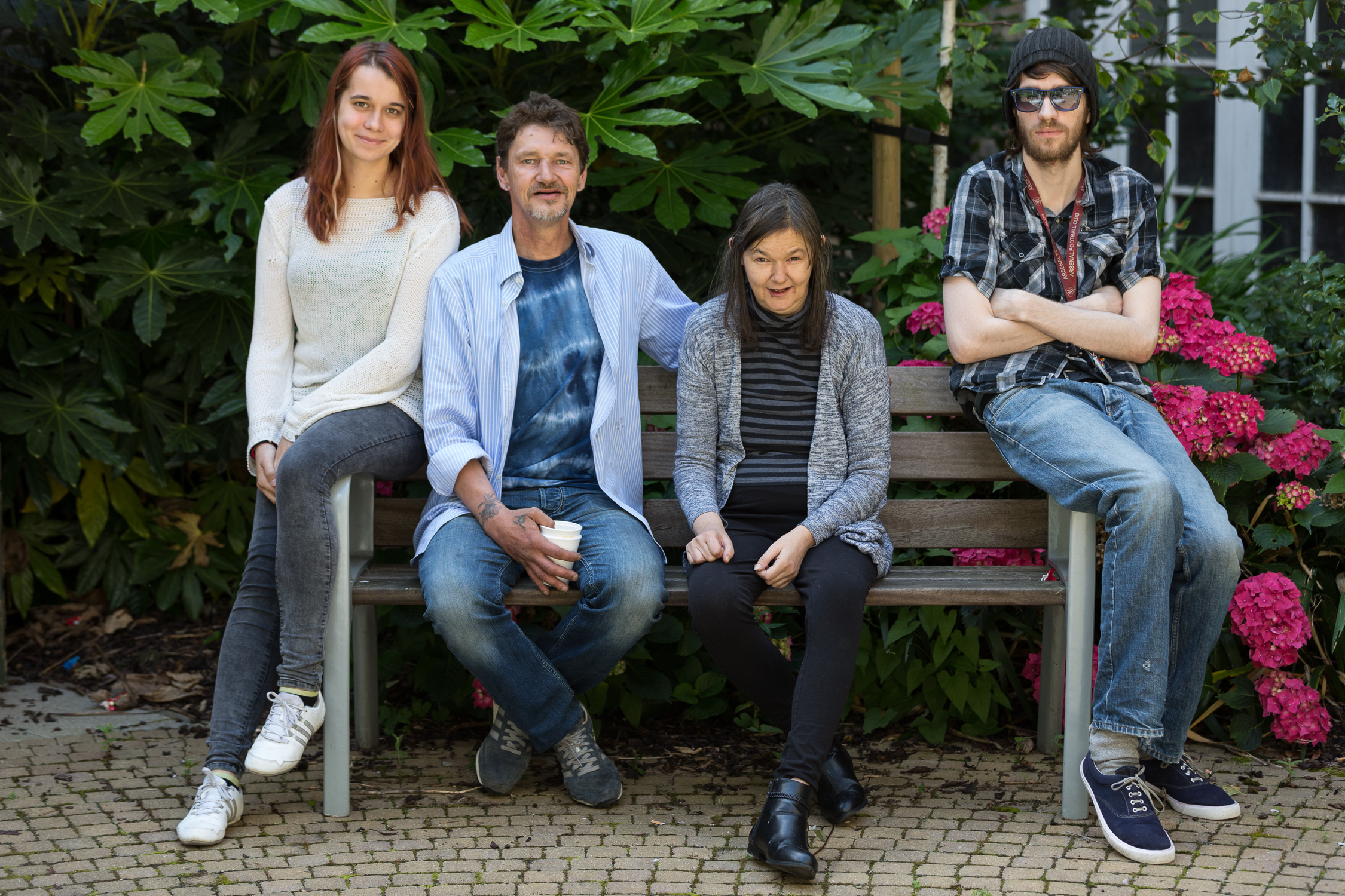 Staff and customers sitting in the Hopkinson House garden